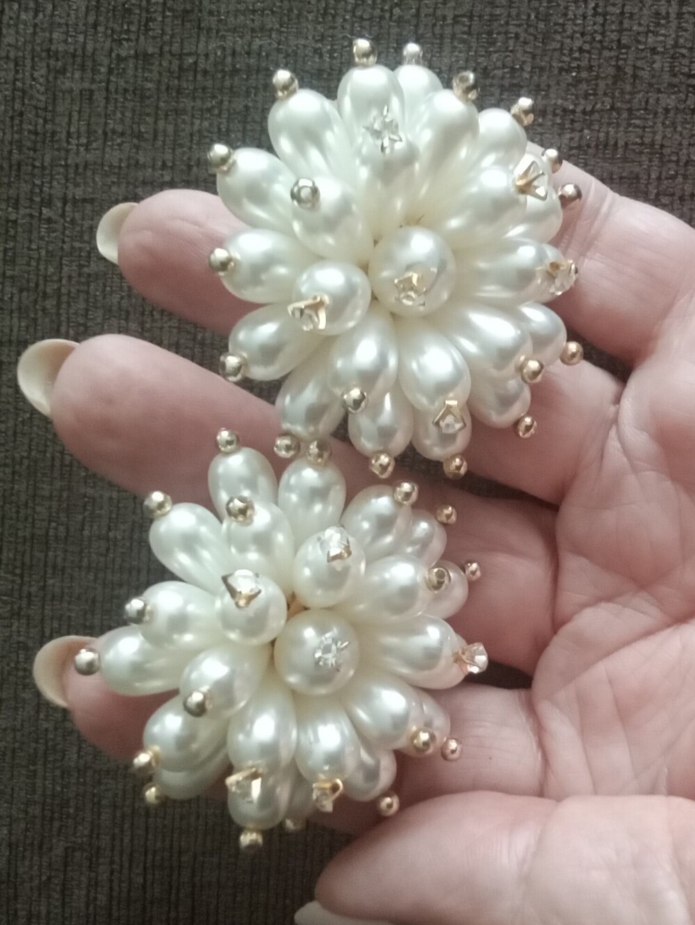 Floral Burst Pearl Cluster Statement Clip Earrings